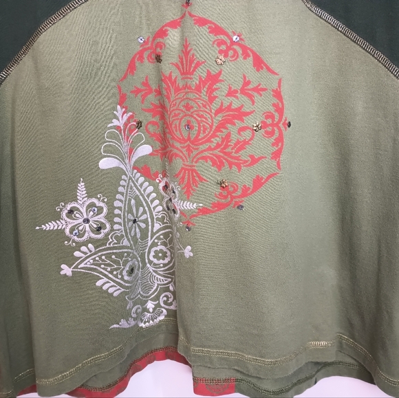 Y2K Westbound Fairy Grunge Shirt XL Green Floral Embroidery Studs Double Sided - Picture 4 of 10